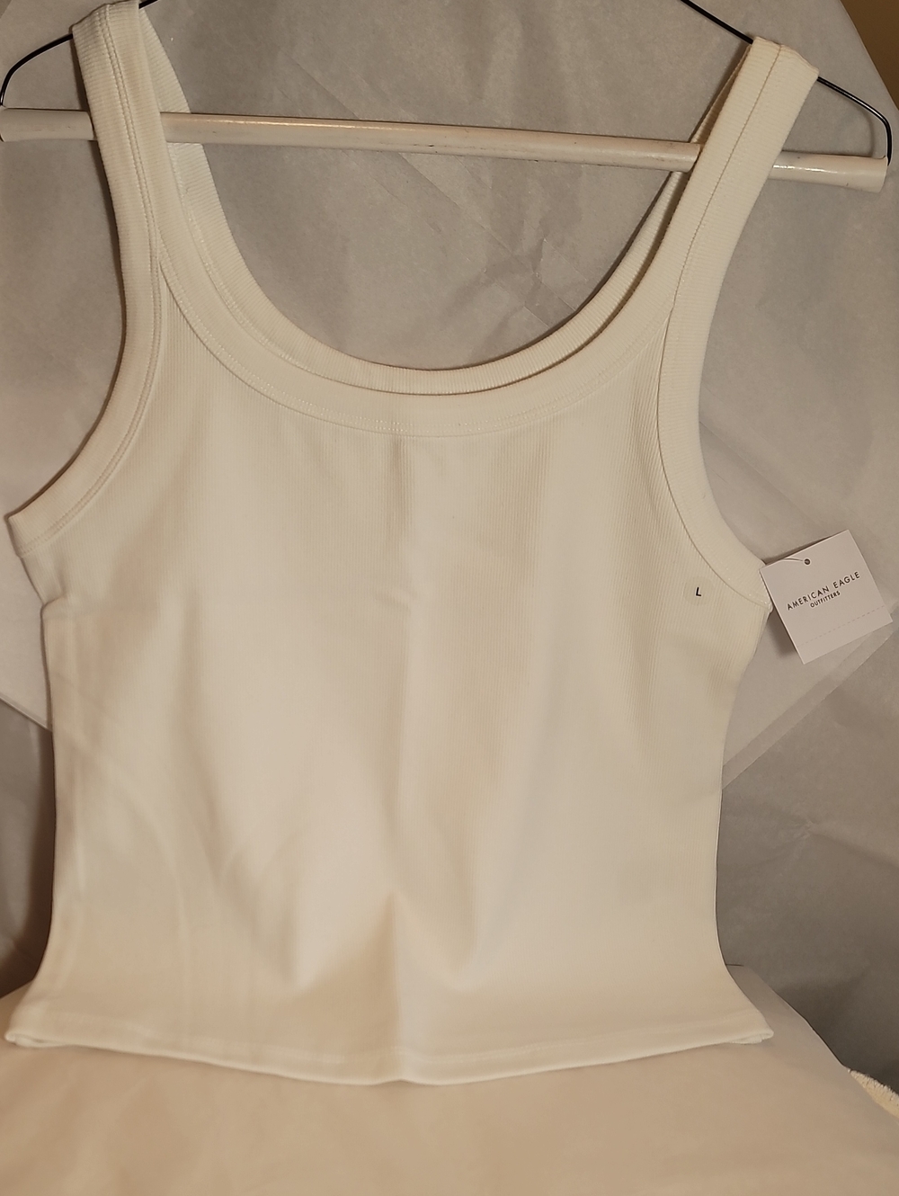 American Eagle Outfitters White Ribbed Square Neck Tank